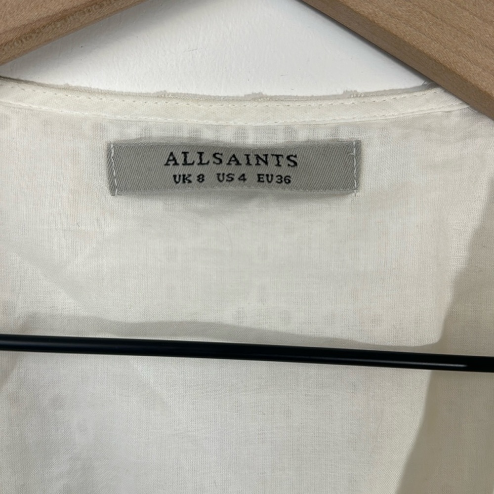 ALLSAINTS eyelet wrap white mini ruffle dress - Picture 7 of 14